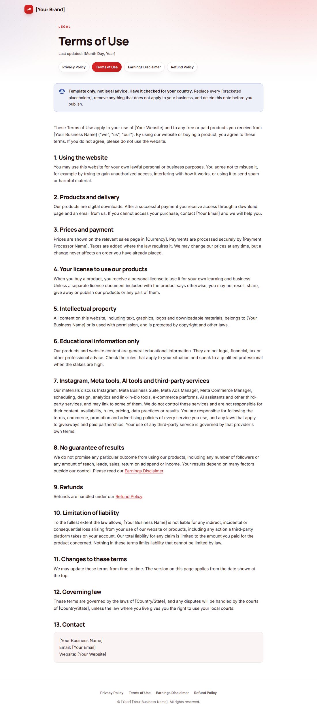 The Terms Of Service template