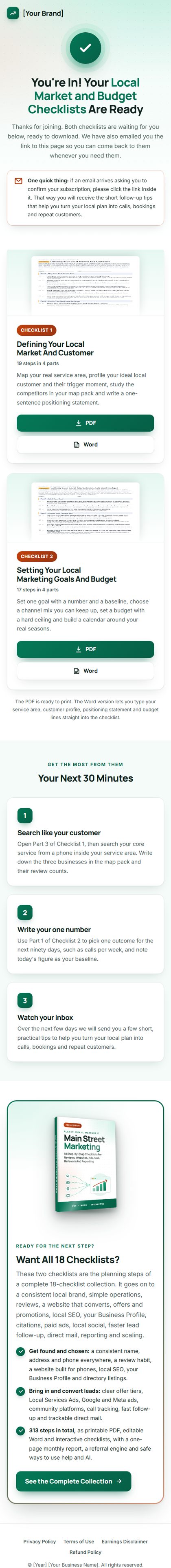 The download page on a phone
