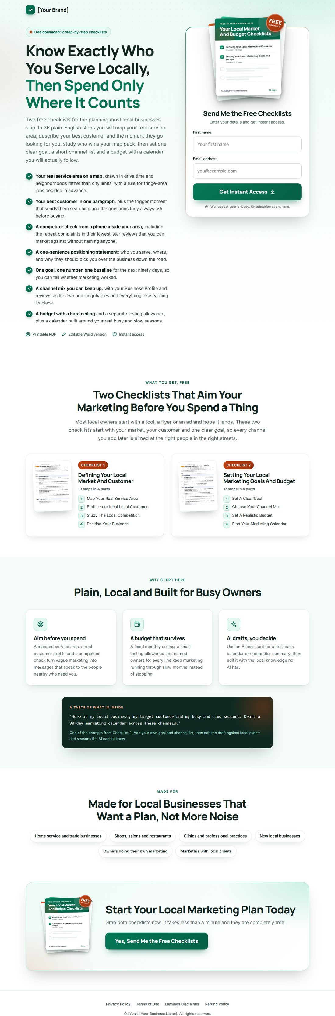 The squeeze page on desktop