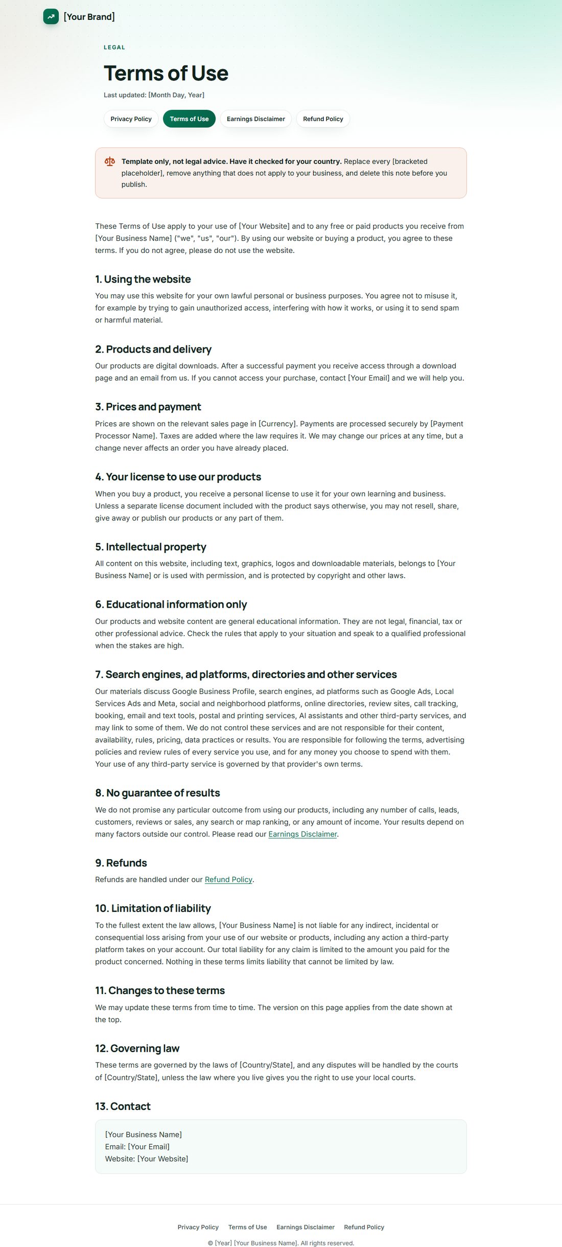 The Terms Of Service template