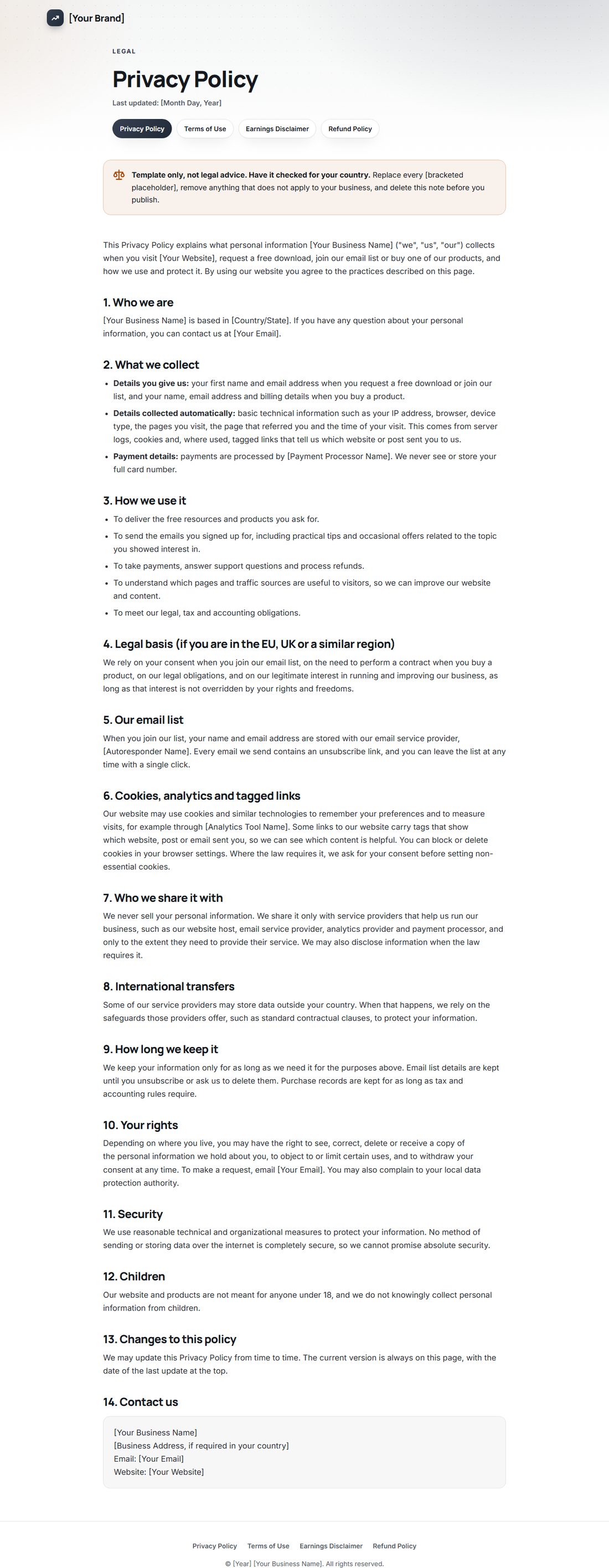 The Privacy Policy template