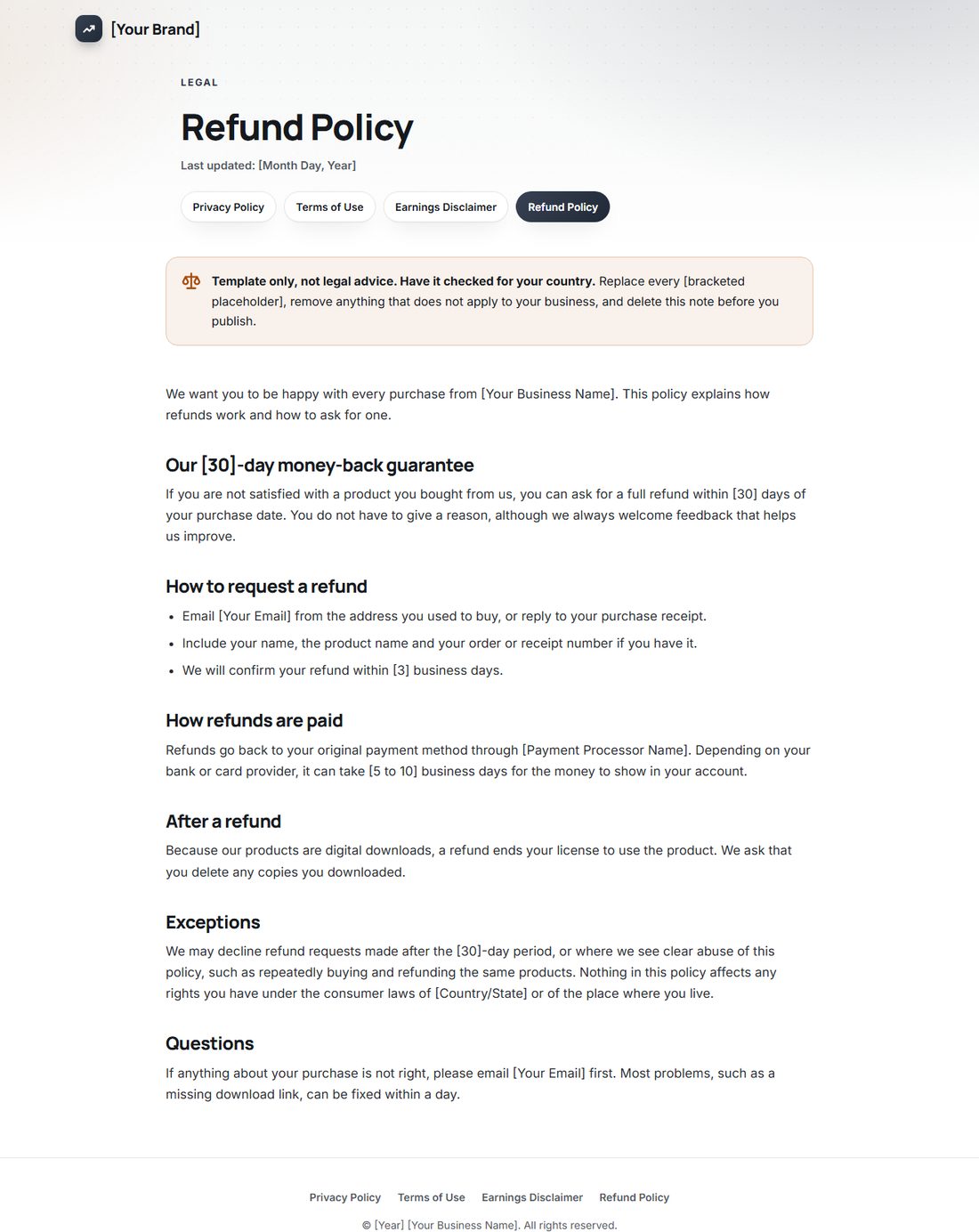 The Refund Policy template