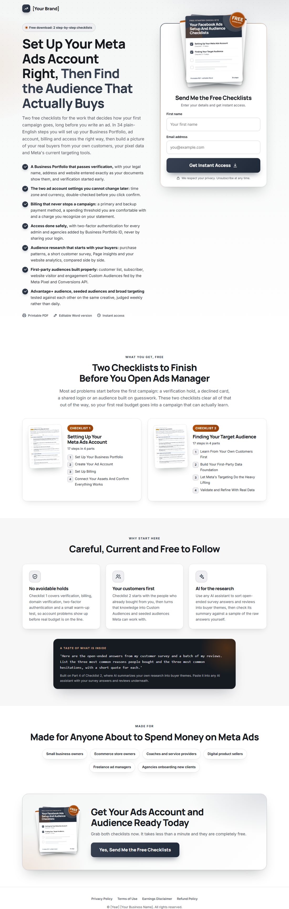 The squeeze page on desktop