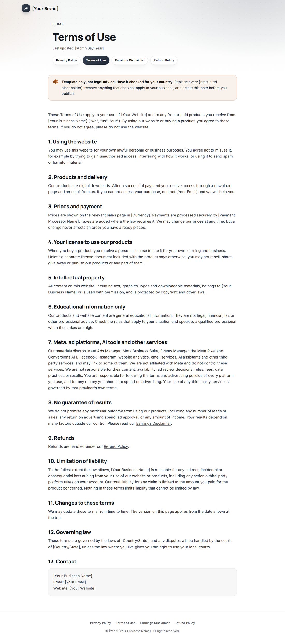 The Terms Of Service template