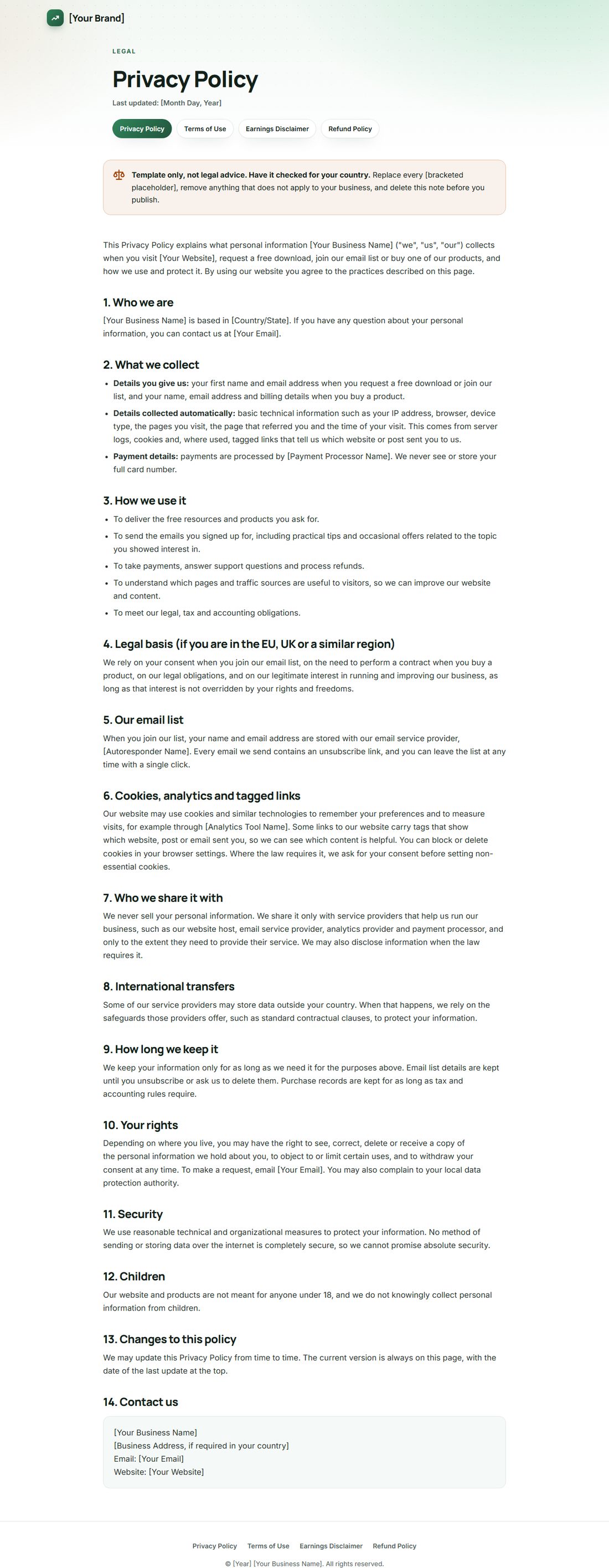 The Privacy Policy template