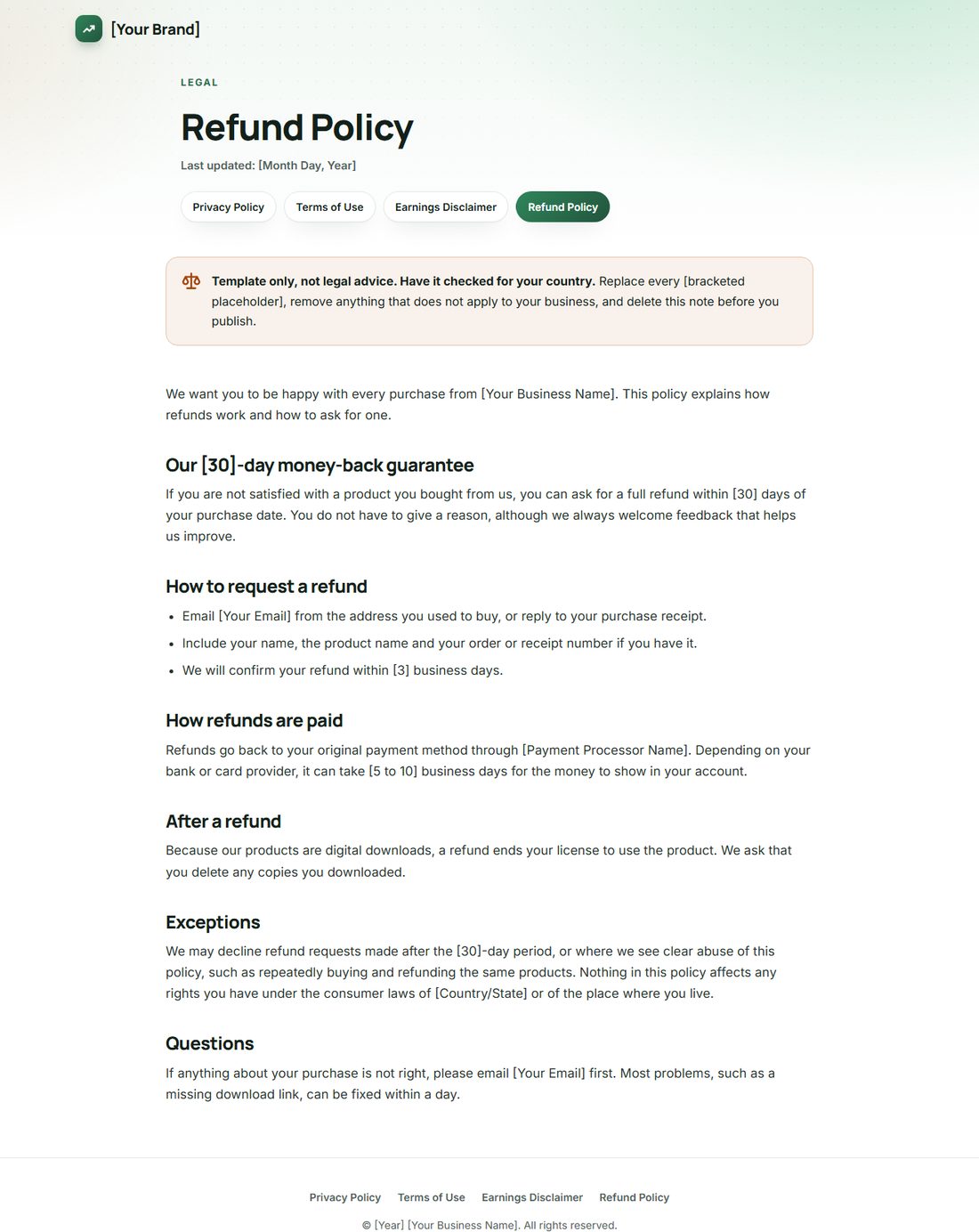 The Refund Policy template
