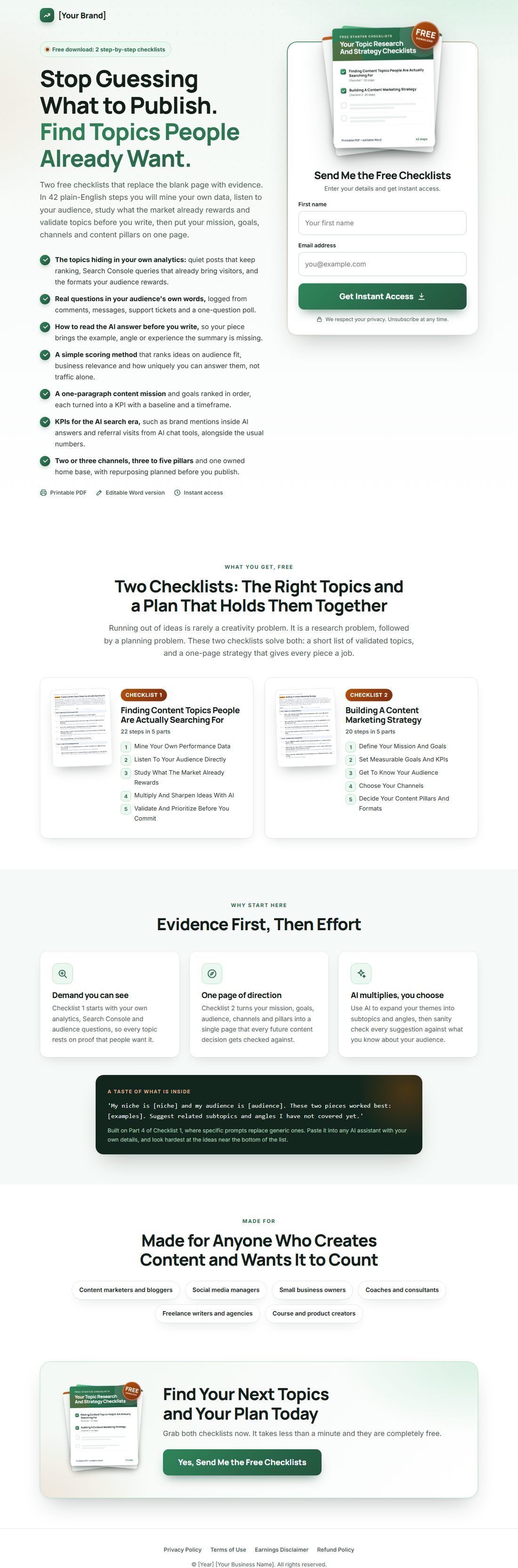 The squeeze page on desktop