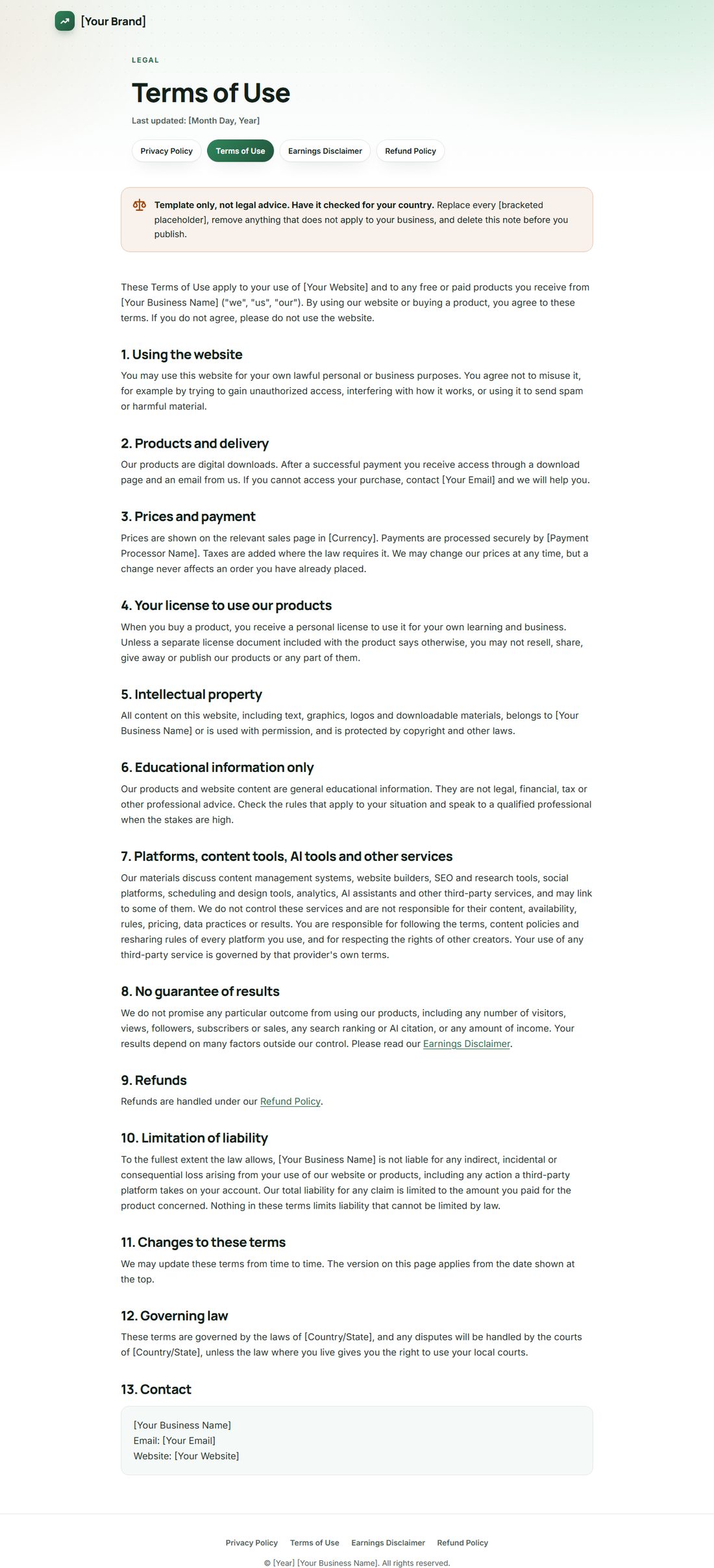 The Terms Of Service template