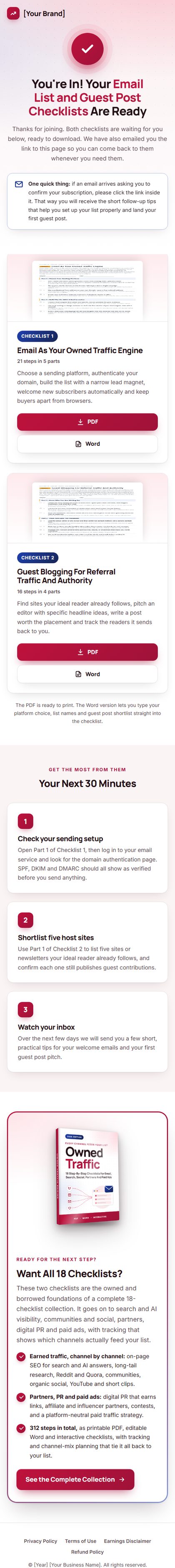 The download page on a phone