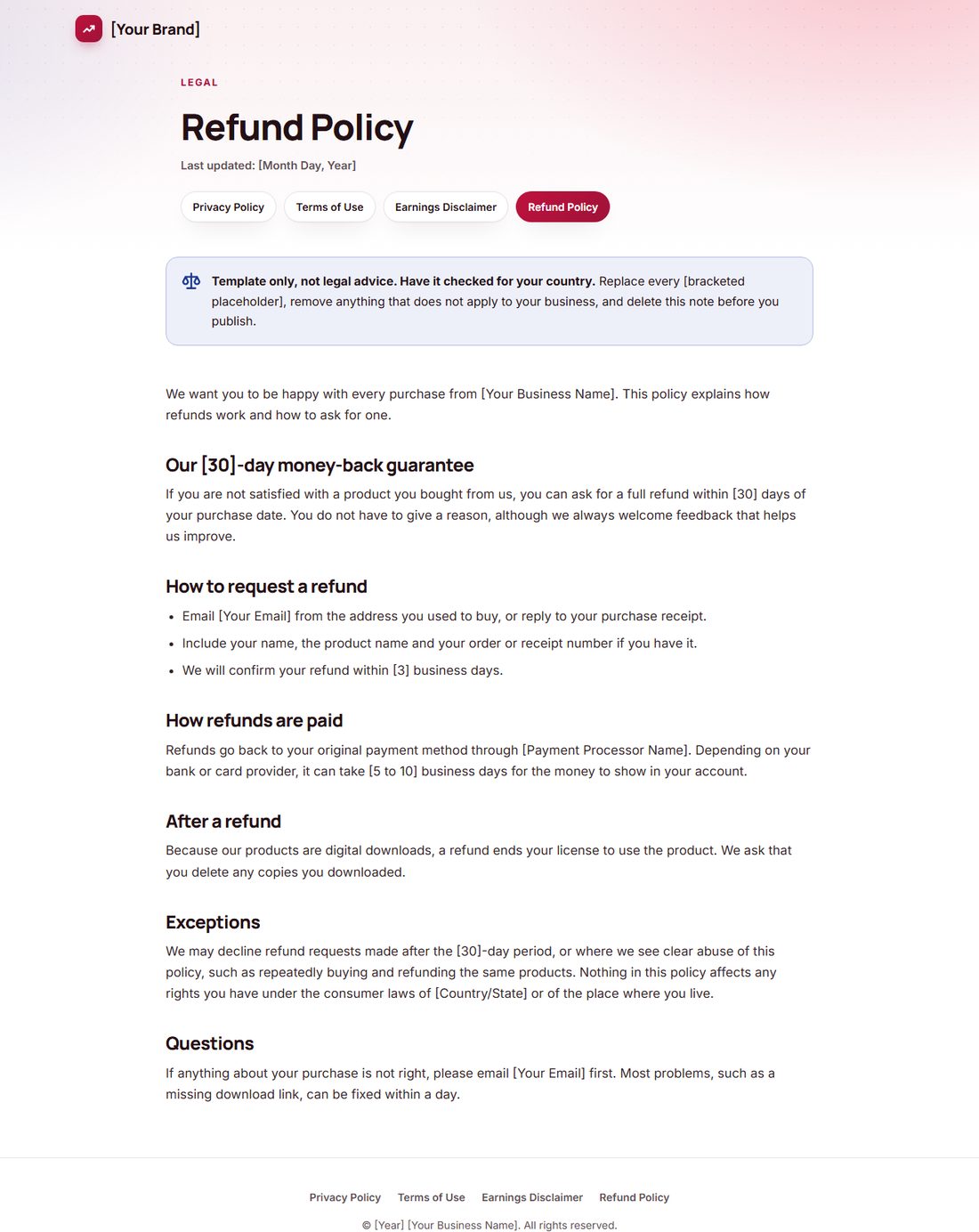 The Refund Policy template