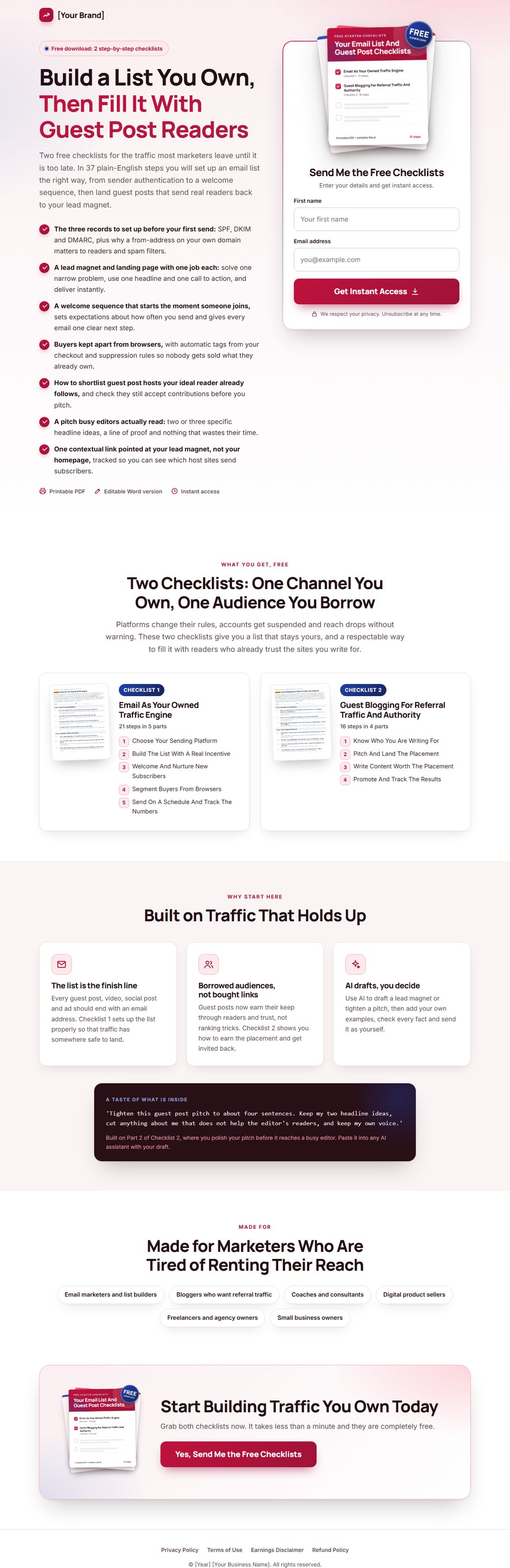 The squeeze page on desktop