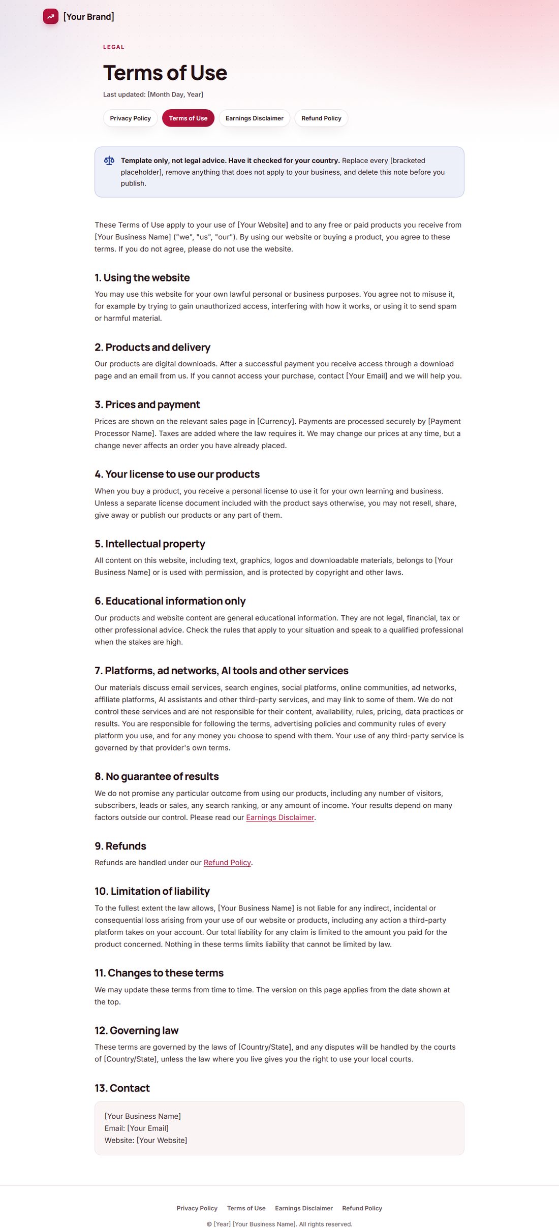 The Terms Of Service template