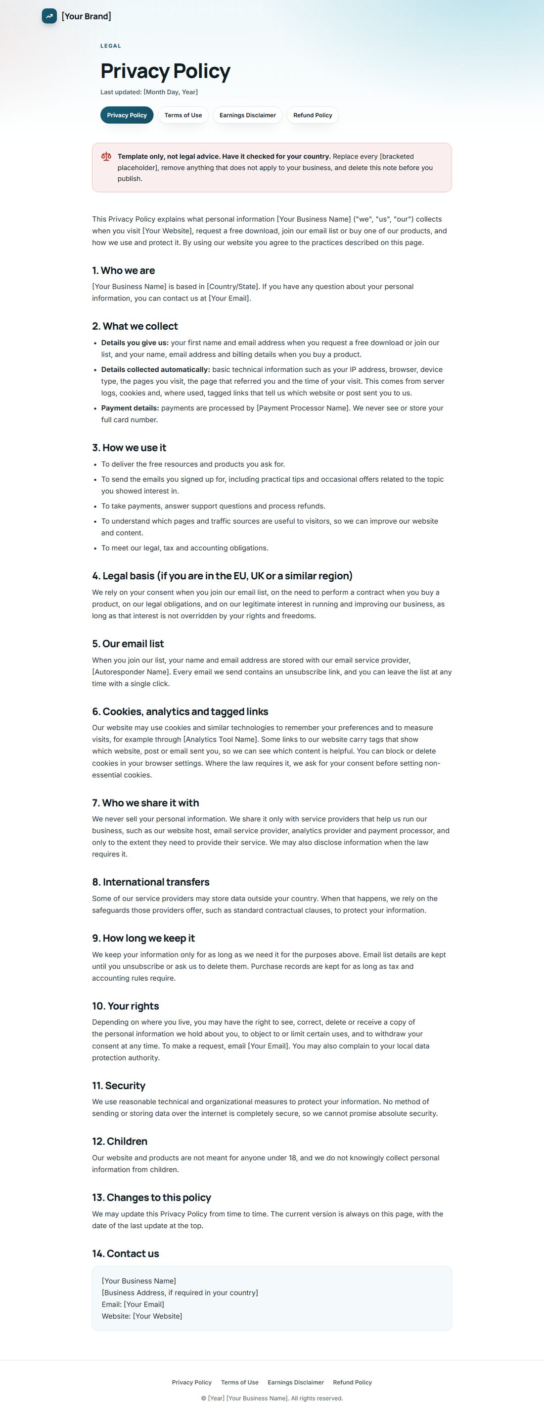 The Privacy Policy template