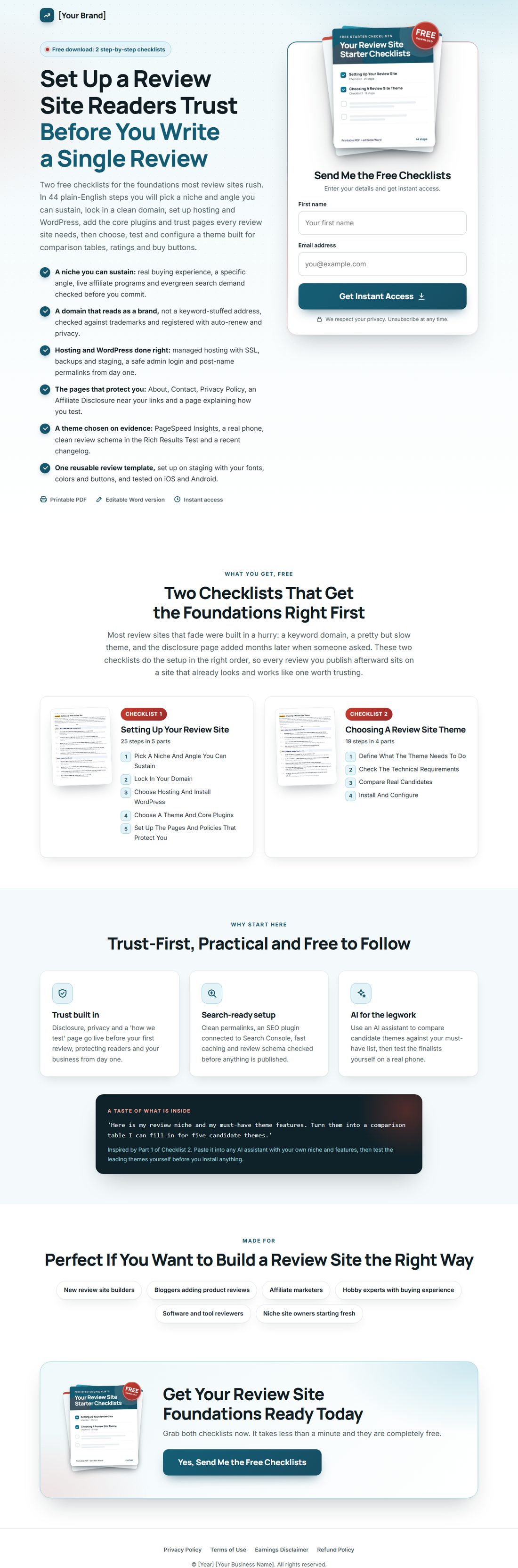 The squeeze page on desktop