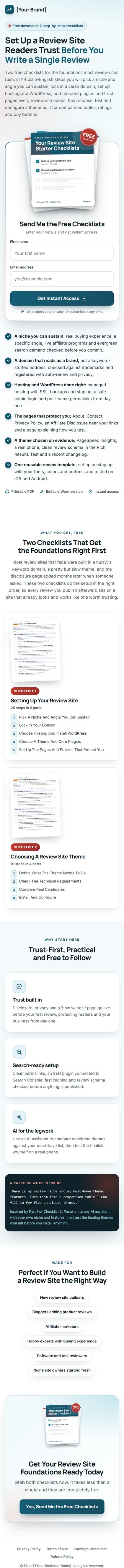 The Review Site Profit Kit squeeze page on a phone