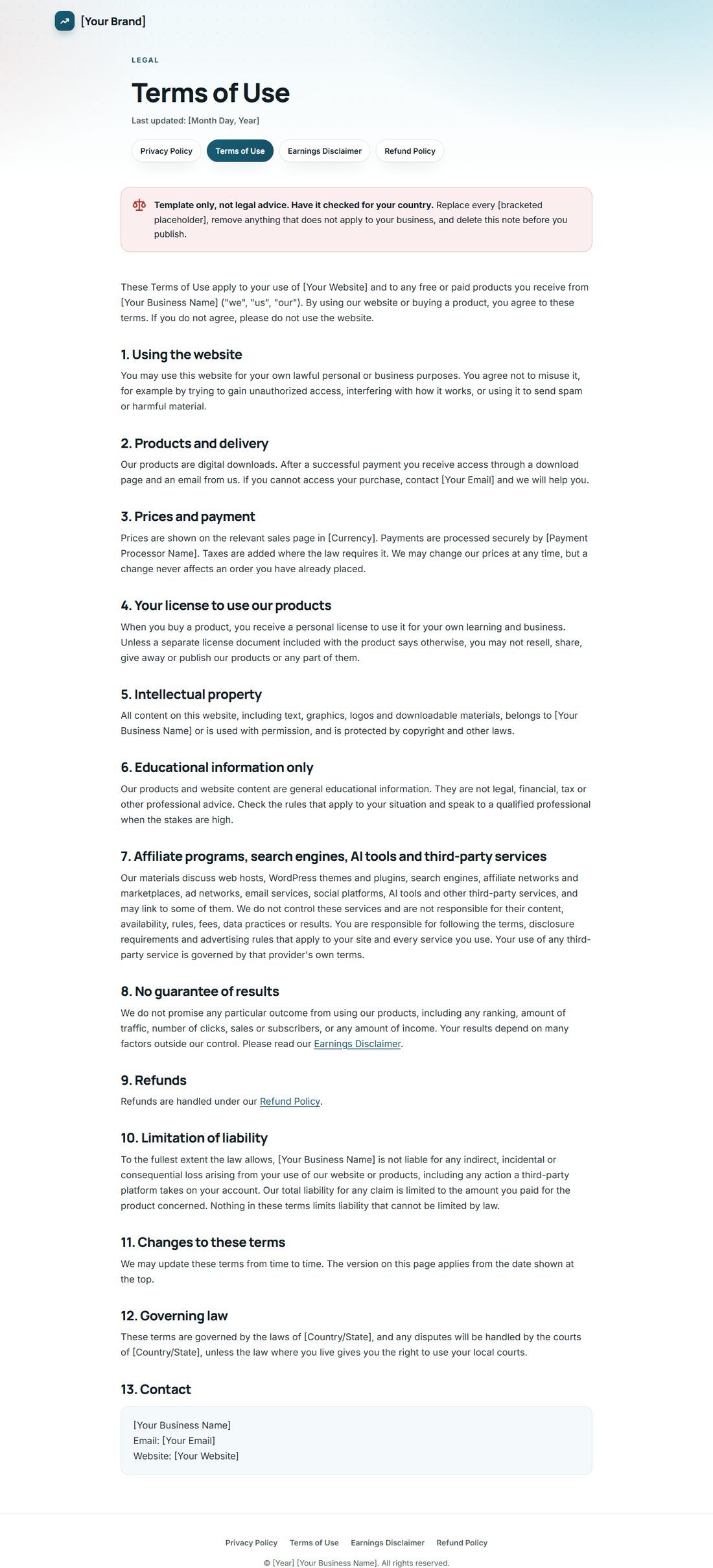 The Terms Of Service template
