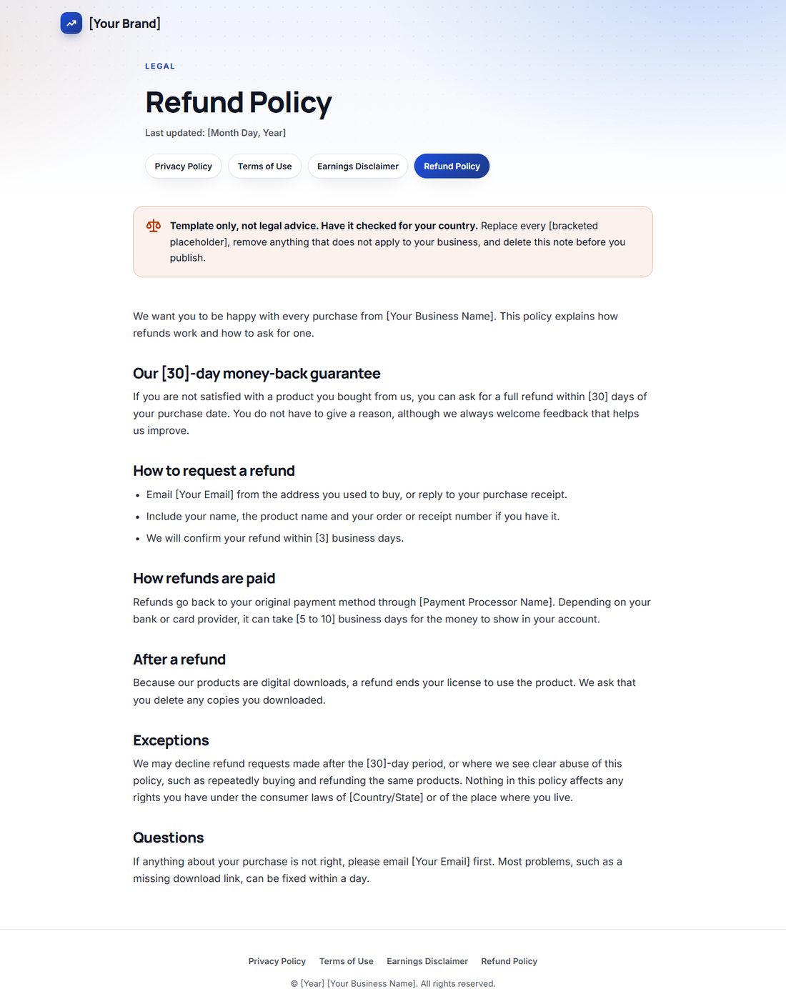 The Refund Policy template