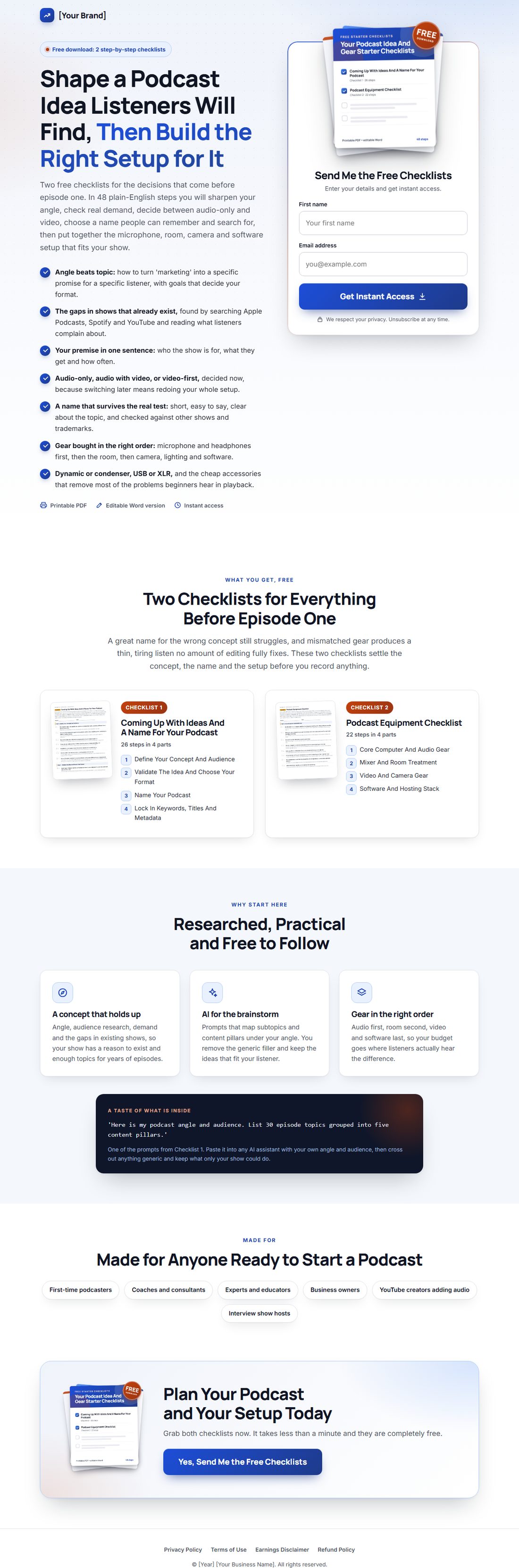 The squeeze page on desktop