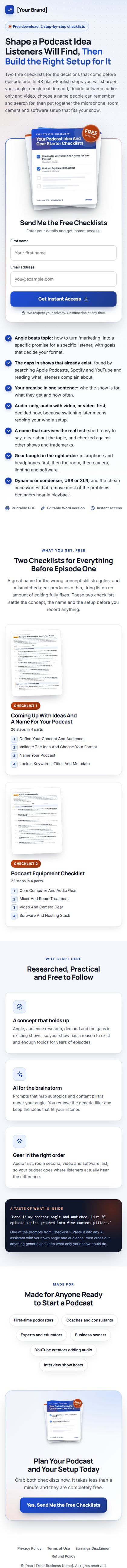 The Podcasting Profit Kit squeeze page on a phone