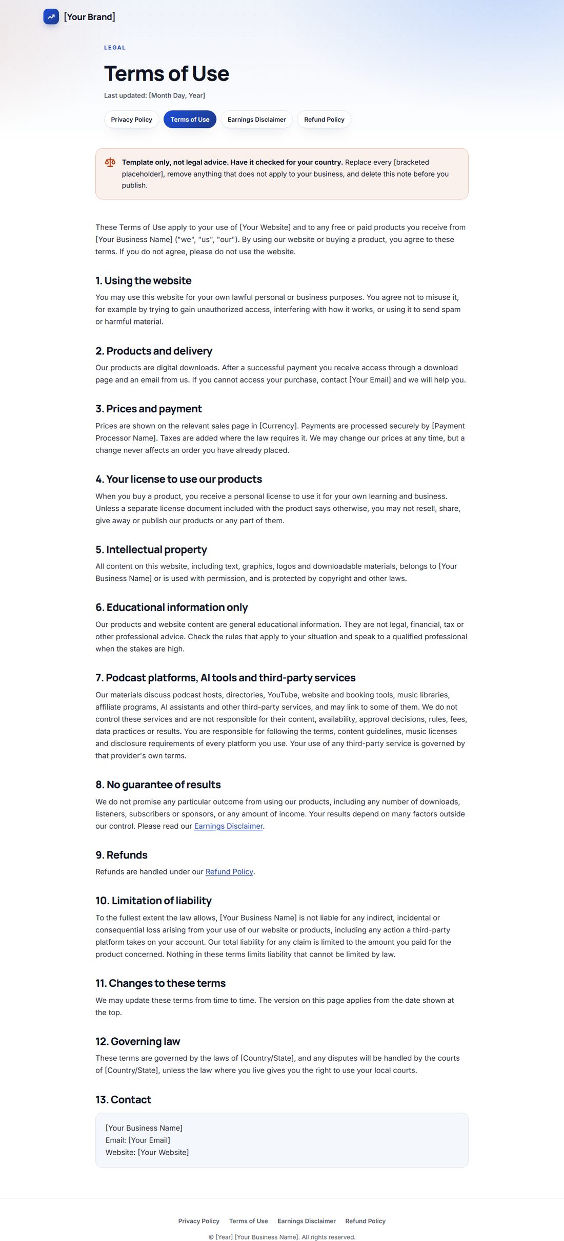 The Terms Of Service template