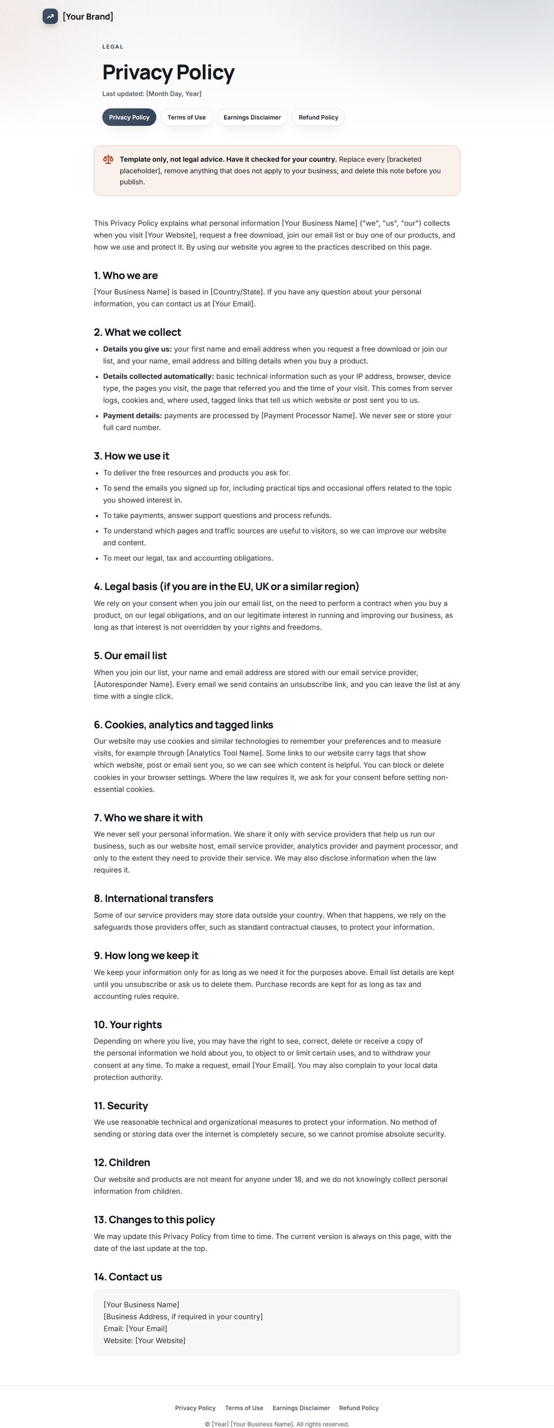 The Privacy Policy template