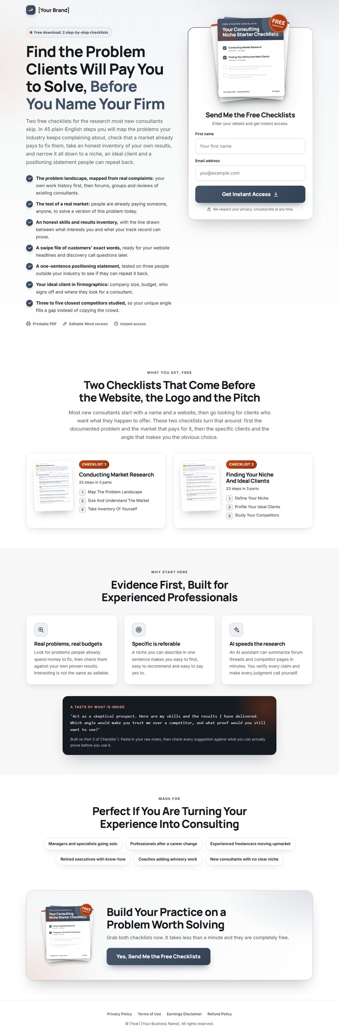 The squeeze page on desktop