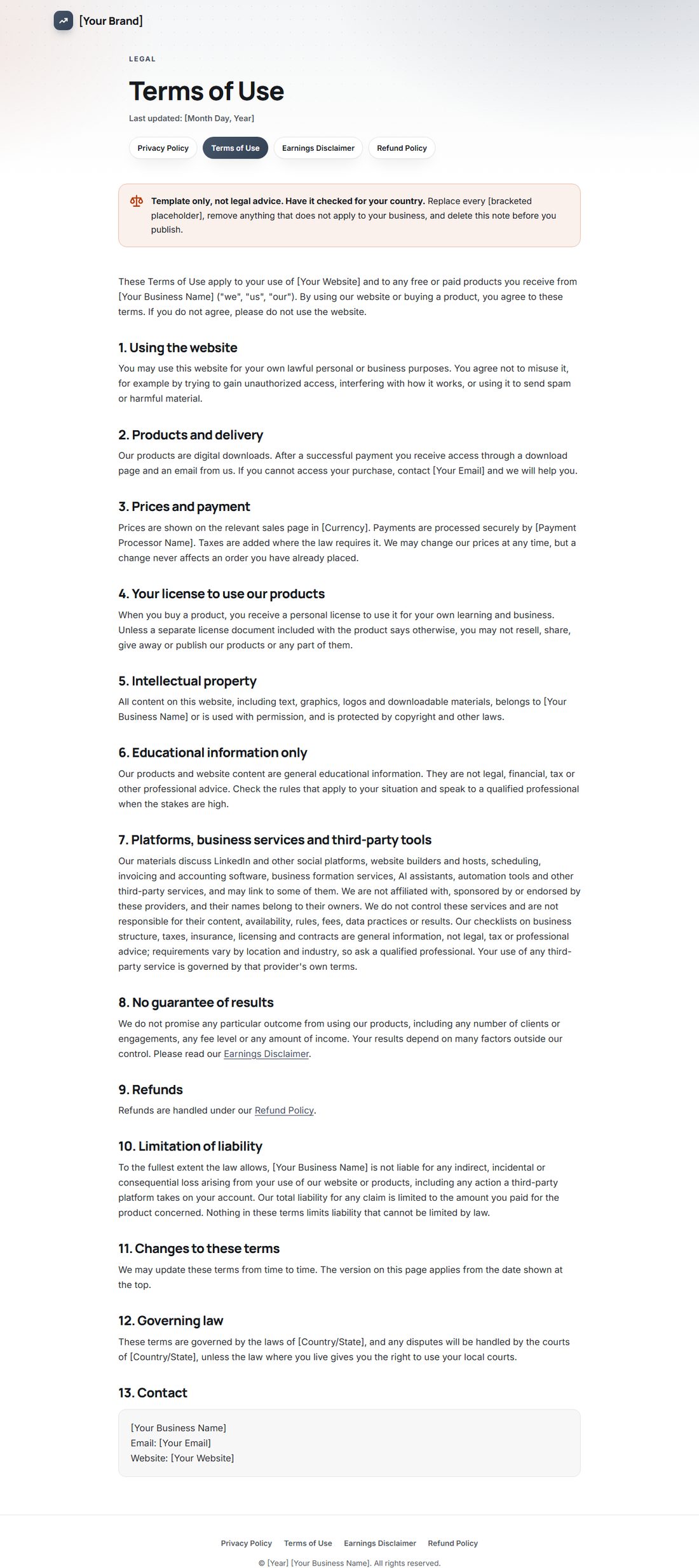 The Terms Of Service template
