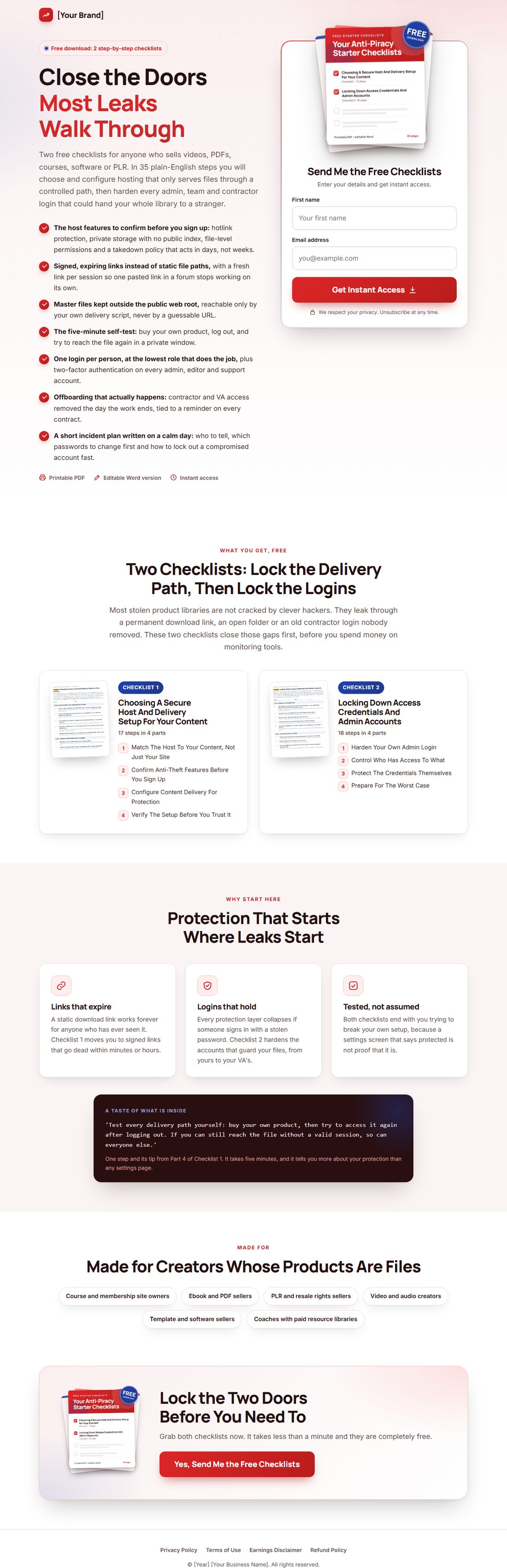 The squeeze page on desktop