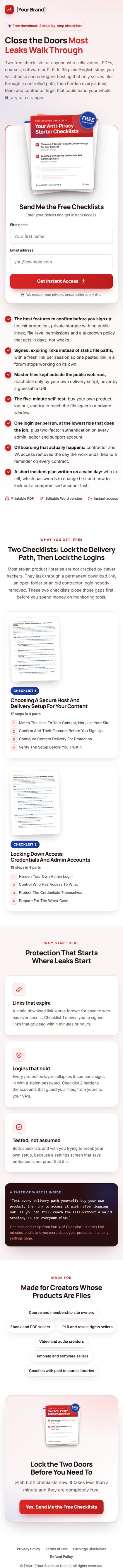 The Anti-Piracy Profit Kit squeeze page on a phone