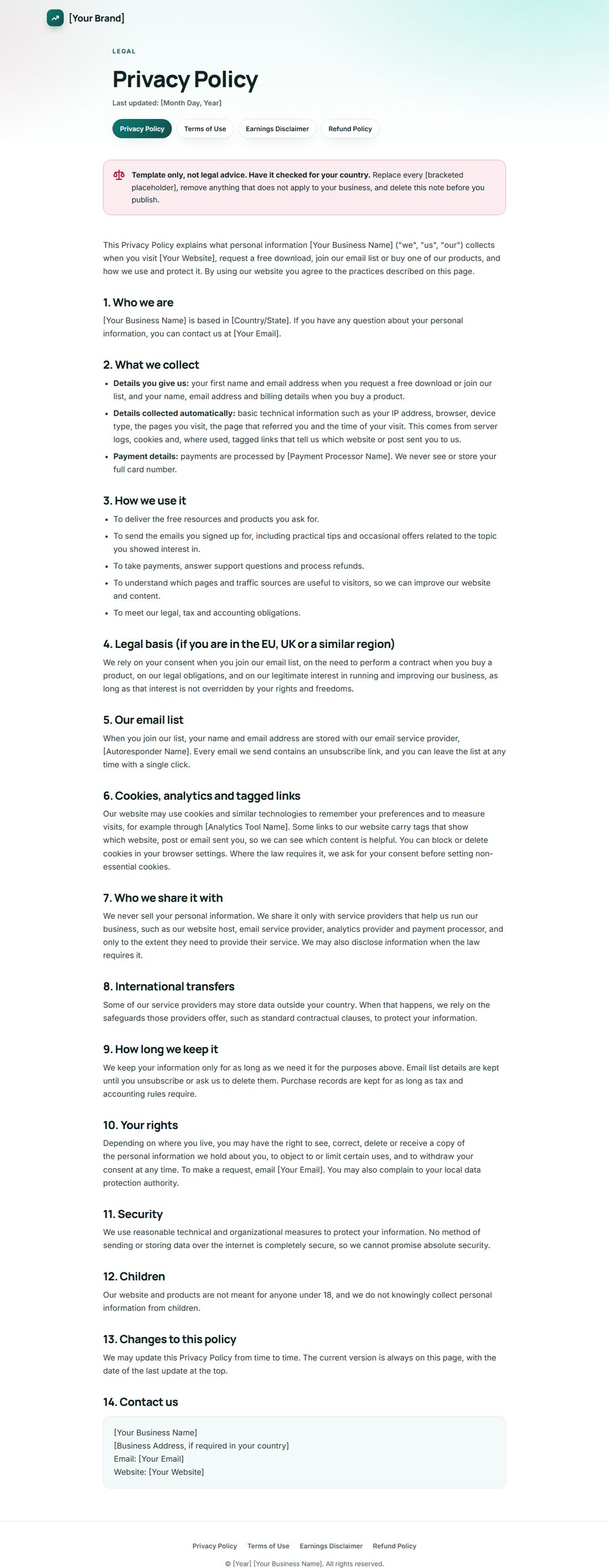 The Privacy Policy template