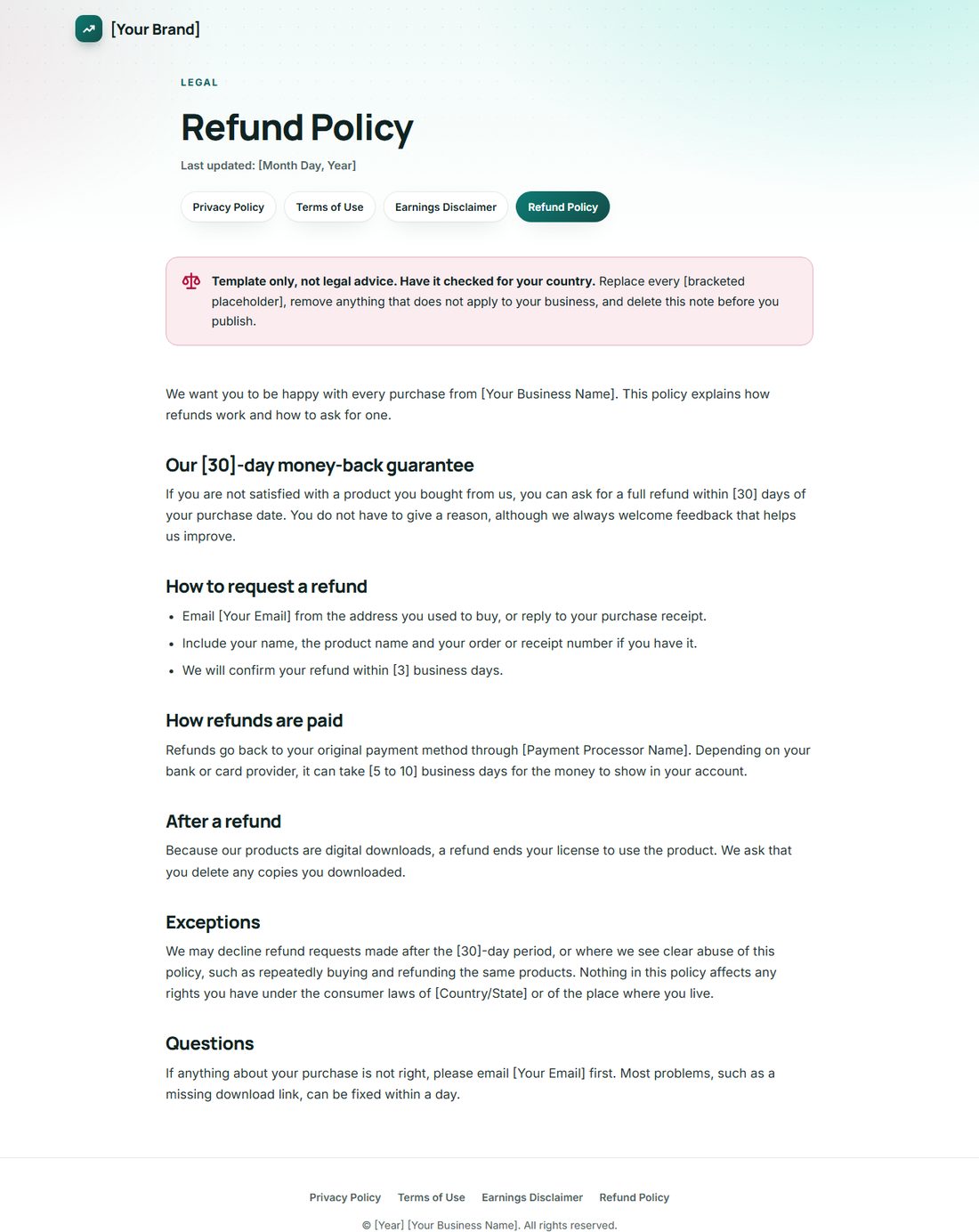 The Refund Policy template