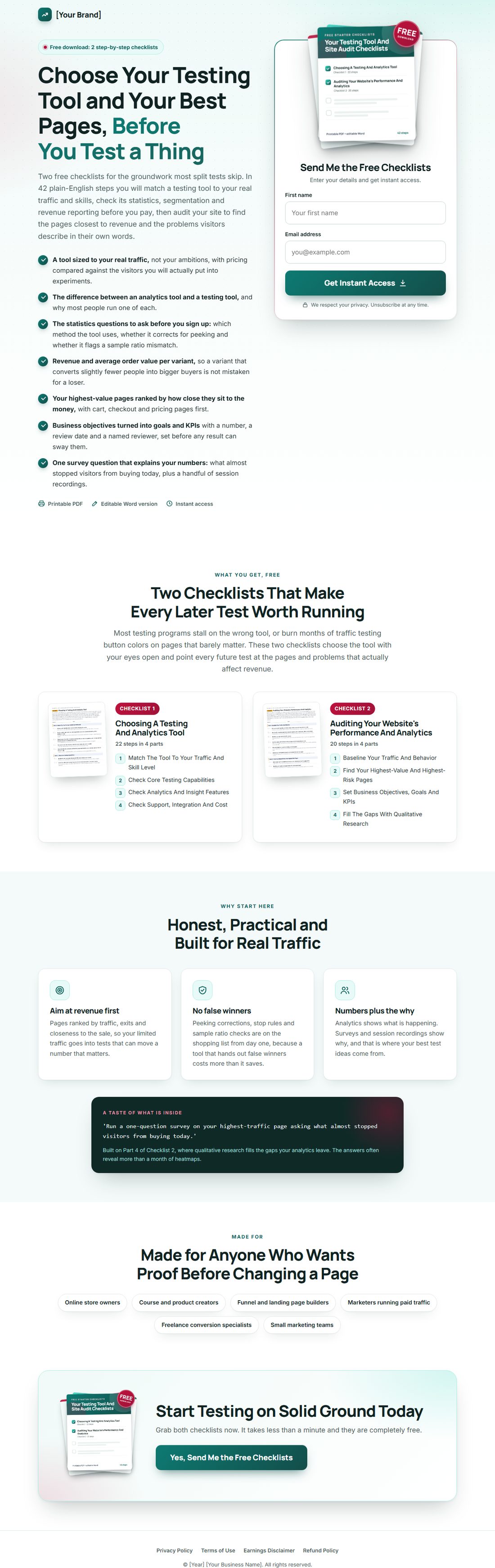 The squeeze page on desktop