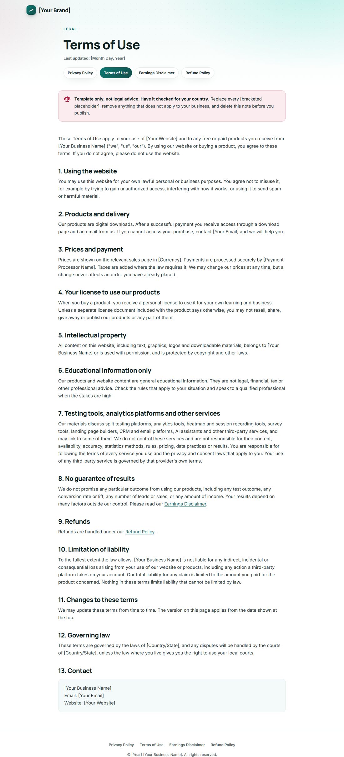 The Terms Of Service template