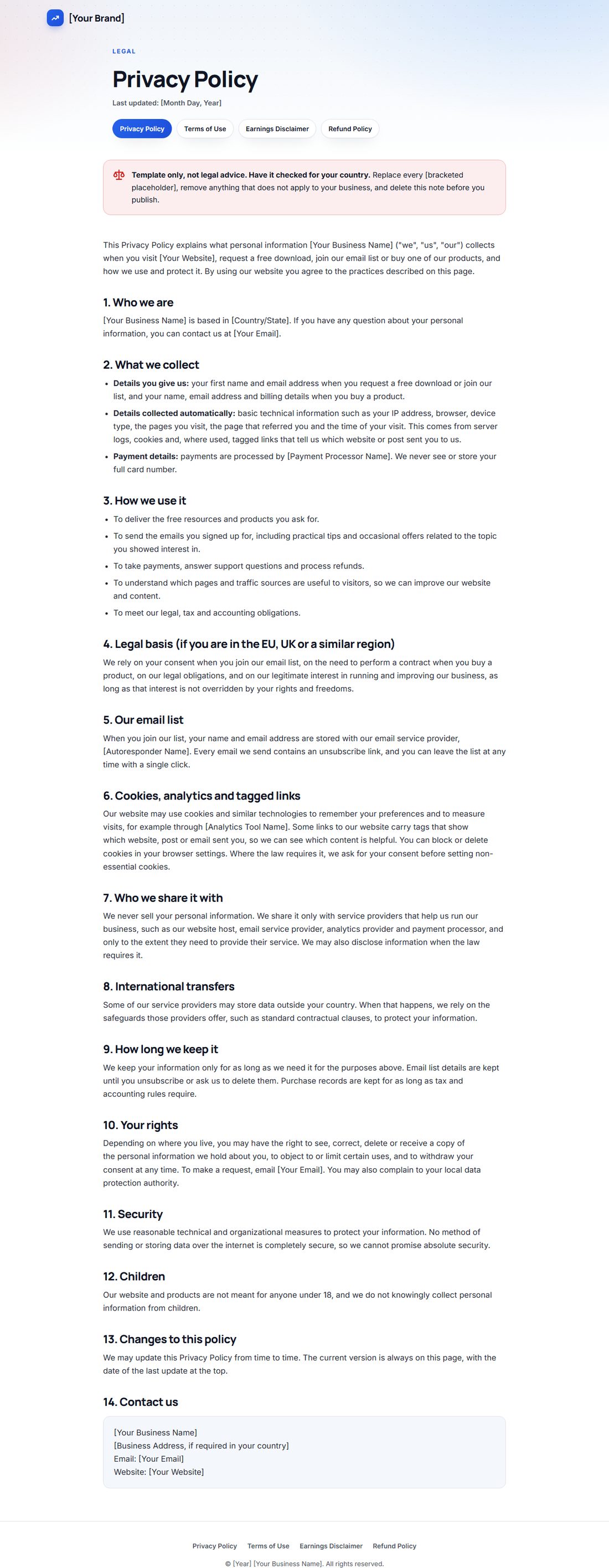 The Privacy Policy template