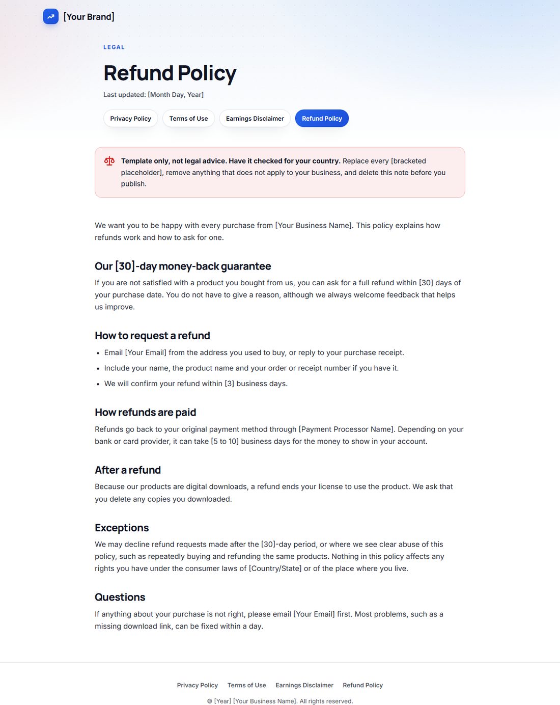 The Refund Policy template