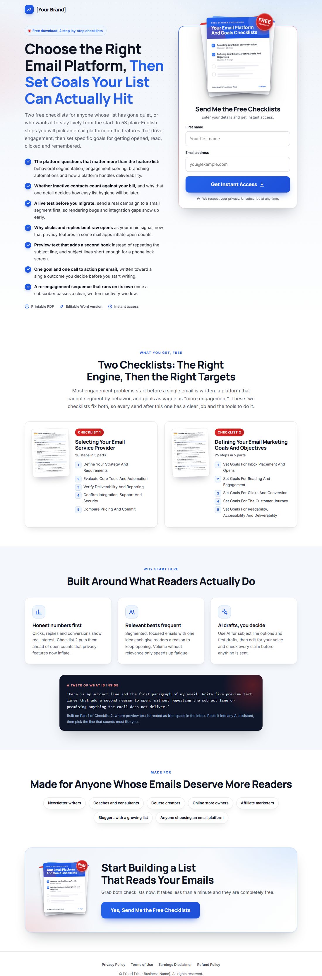 The squeeze page on desktop