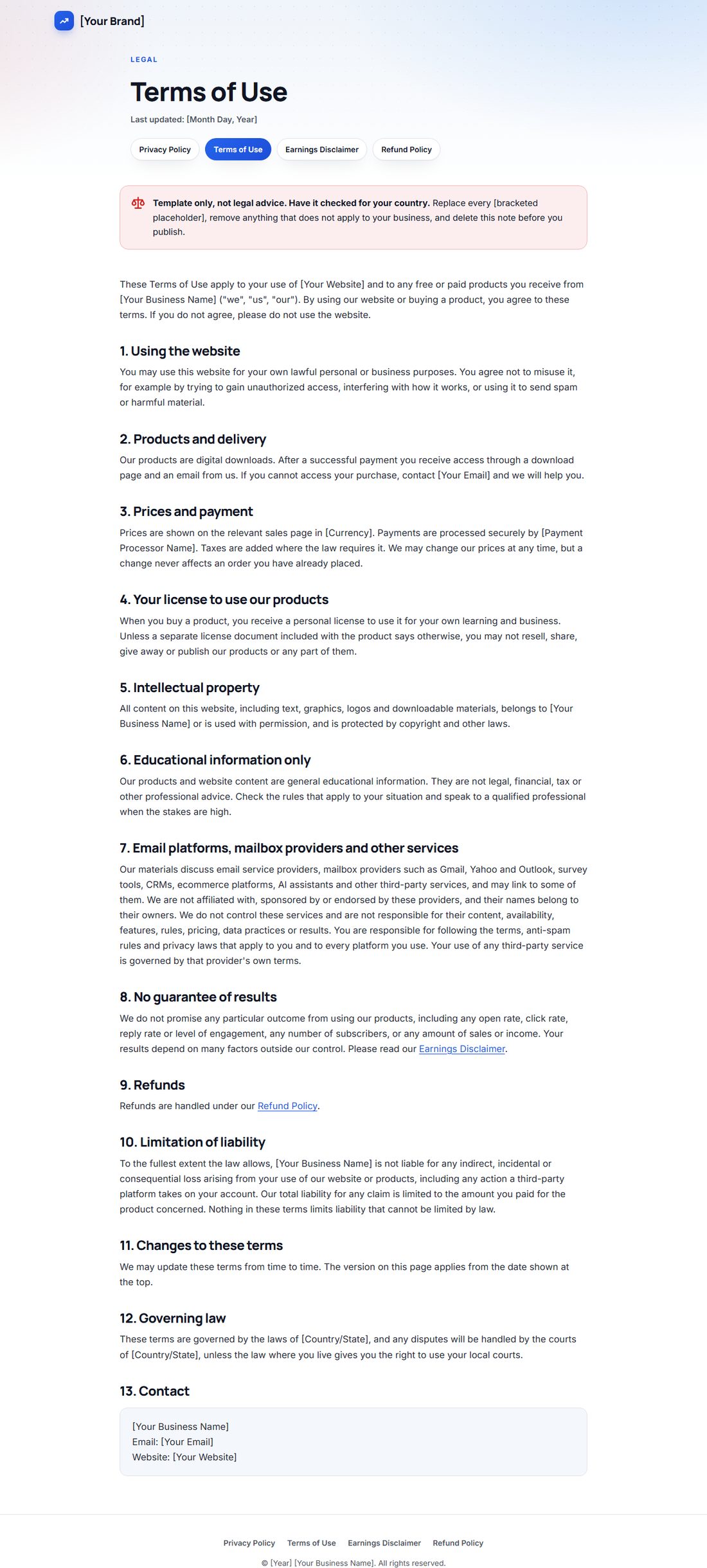 The Terms Of Service template