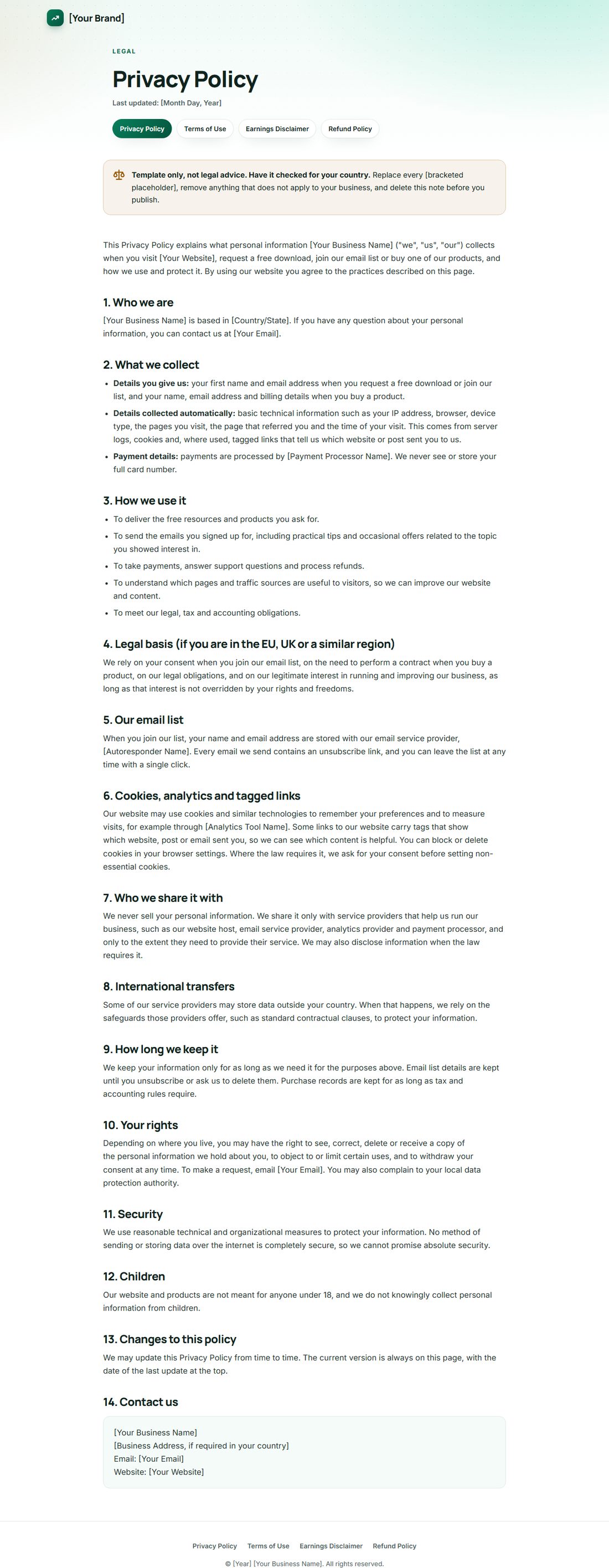 The Privacy Policy template