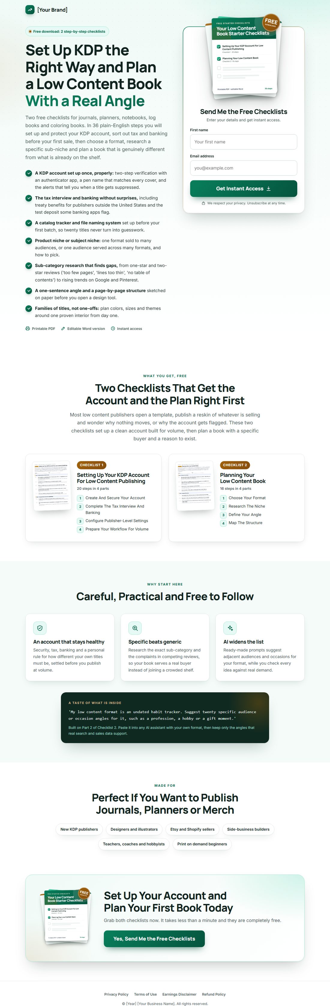 The squeeze page on desktop