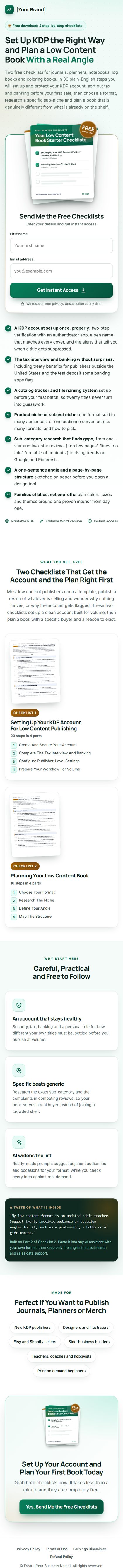 The Low Content And POD Profit Kit squeeze page on a phone