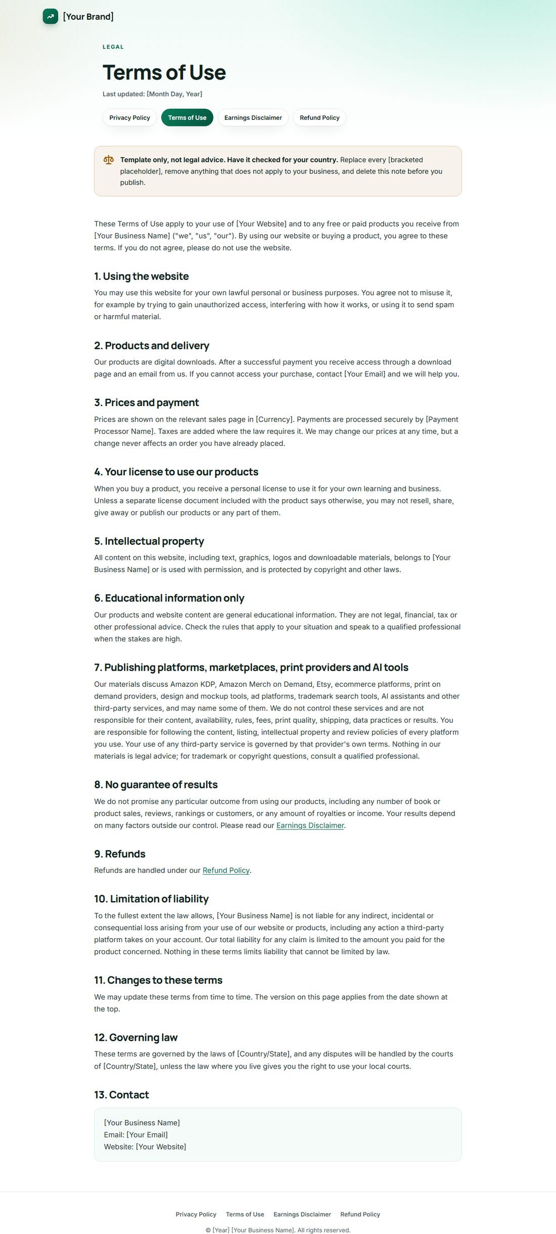 The Terms Of Service template