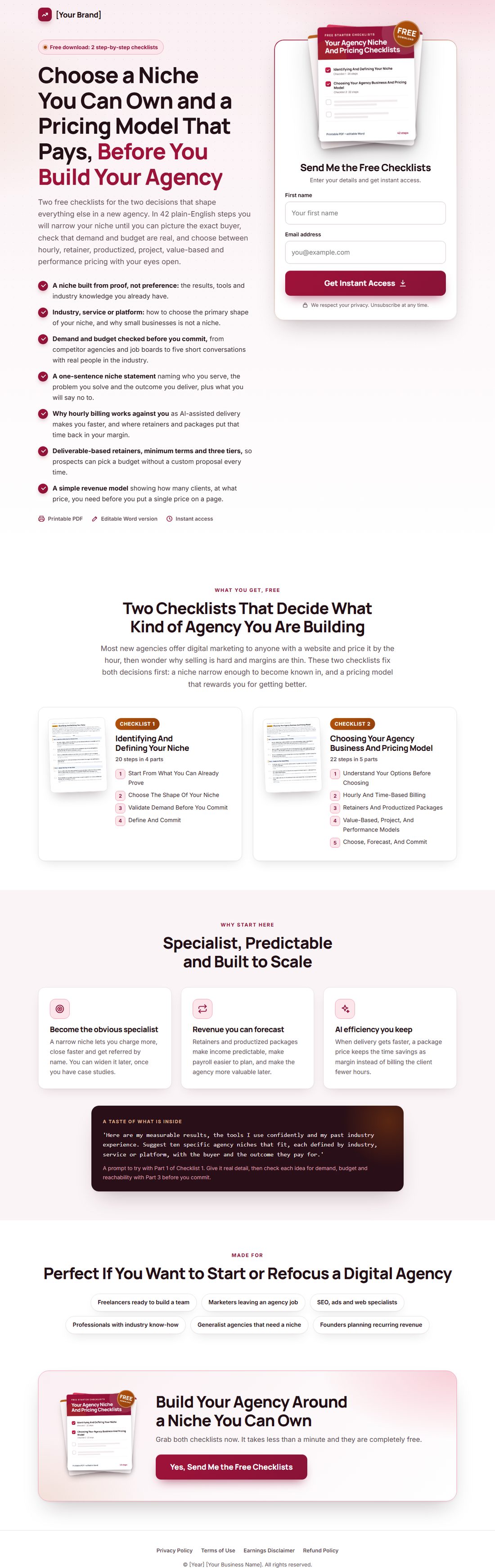 The squeeze page on desktop