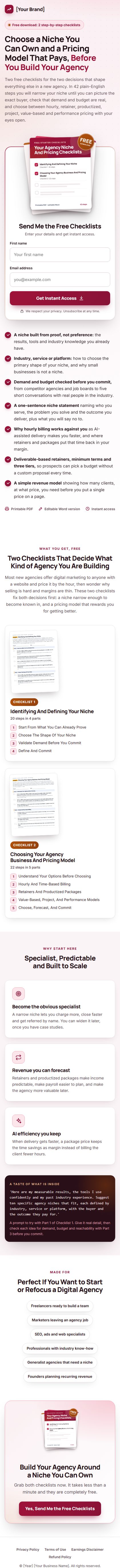 The Niche Agency Profit Kit squeeze page on a phone