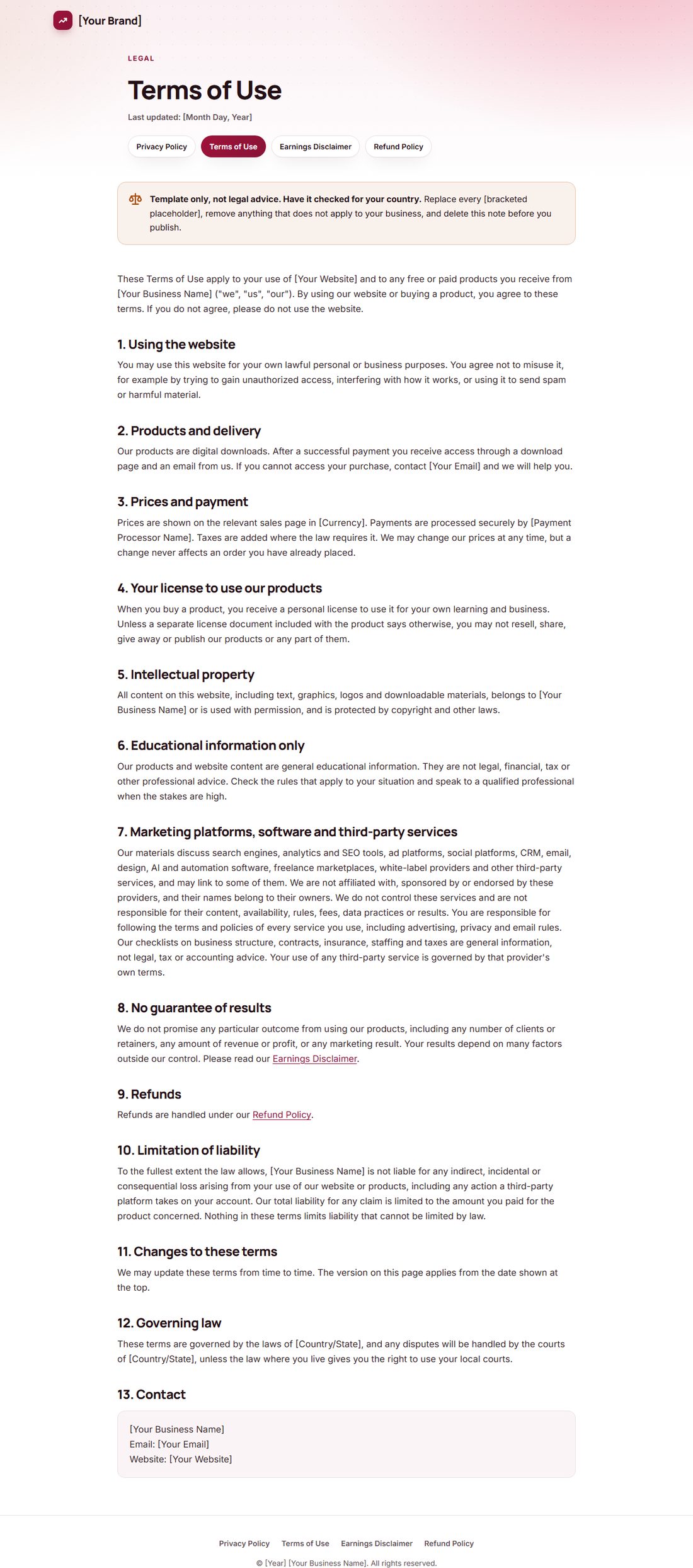 The Terms Of Service template