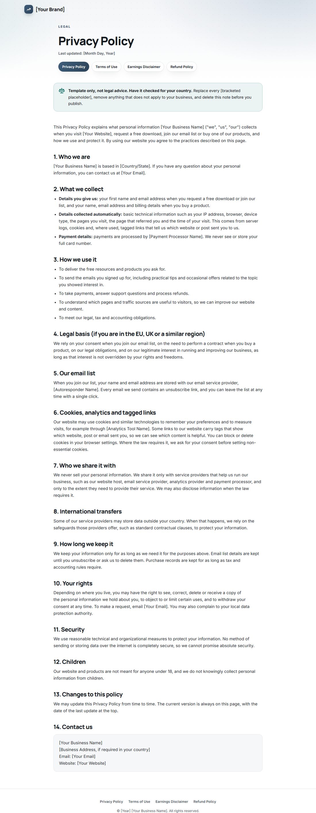 The Privacy Policy template