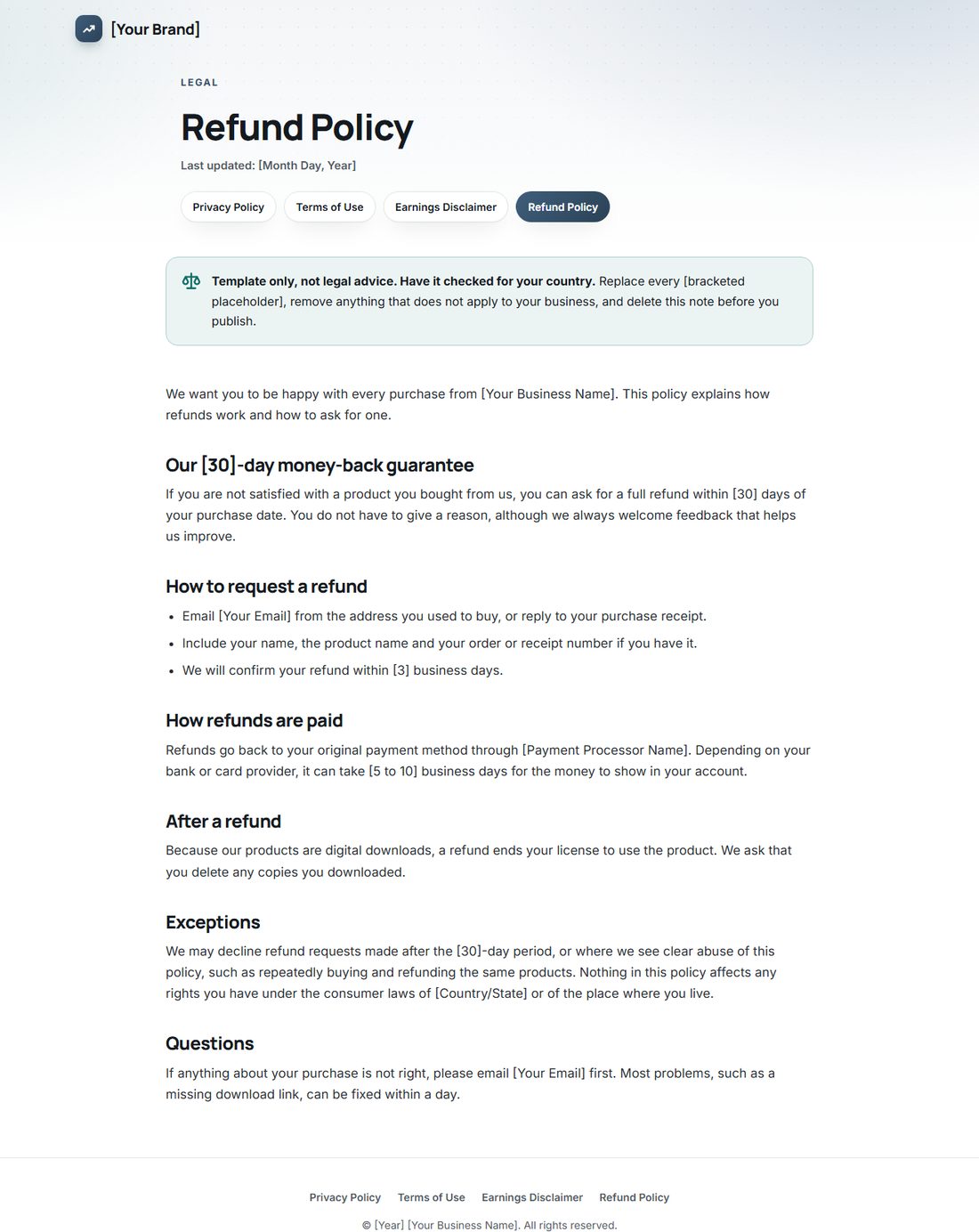 The Refund Policy template