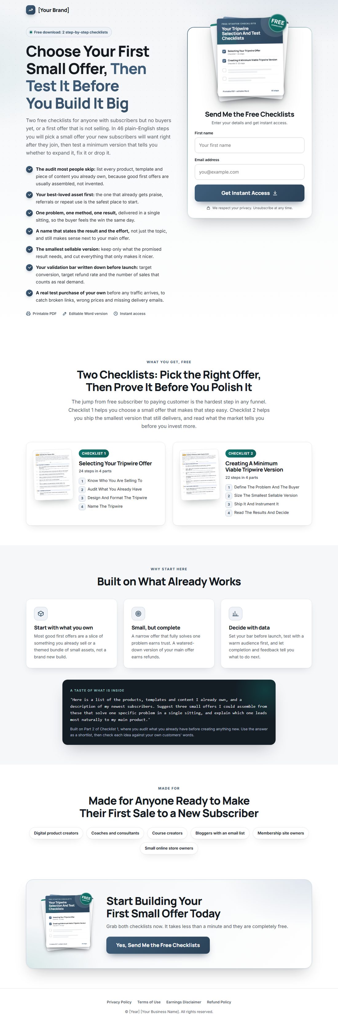 The squeeze page on desktop