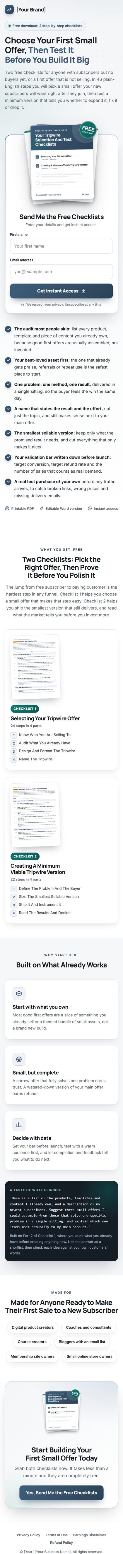 The Tripwire Offers Profit Kit squeeze page on a phone