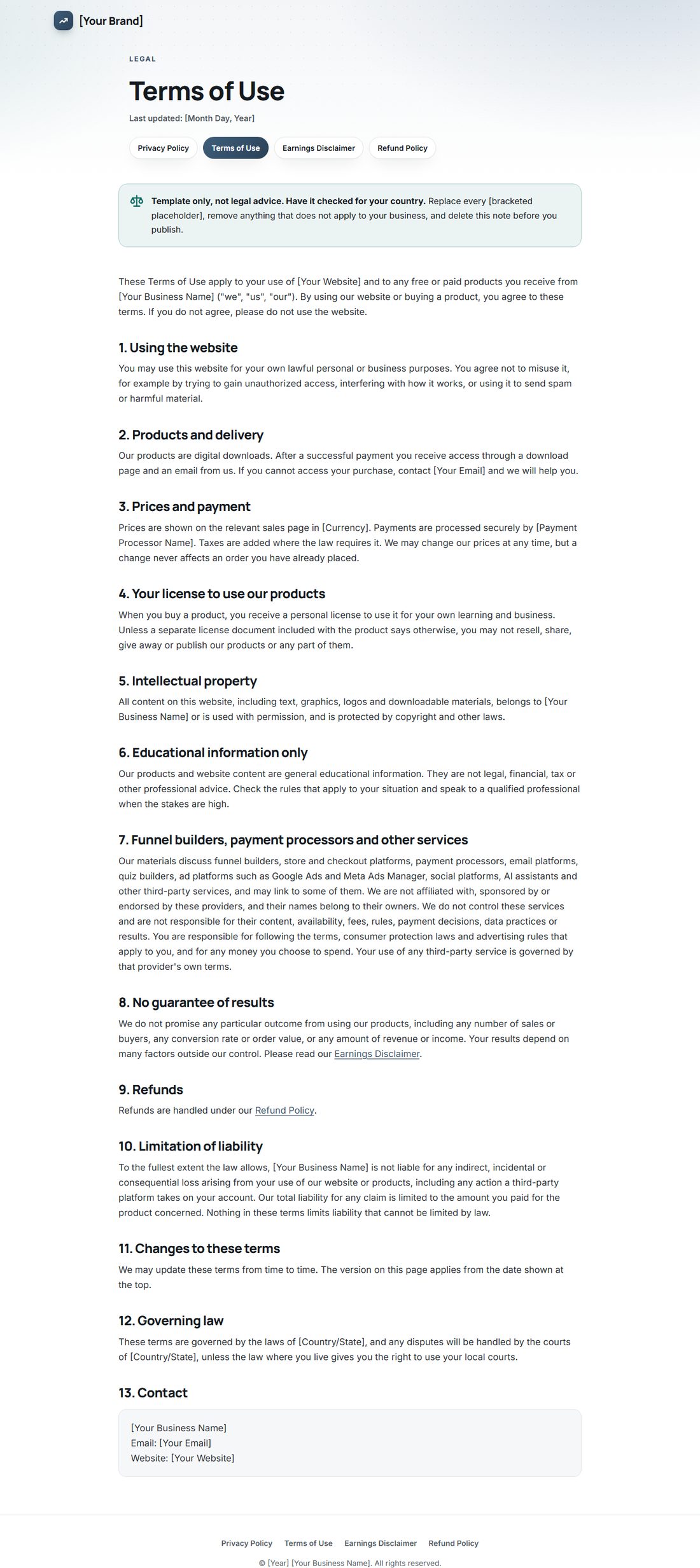 The Terms Of Service template