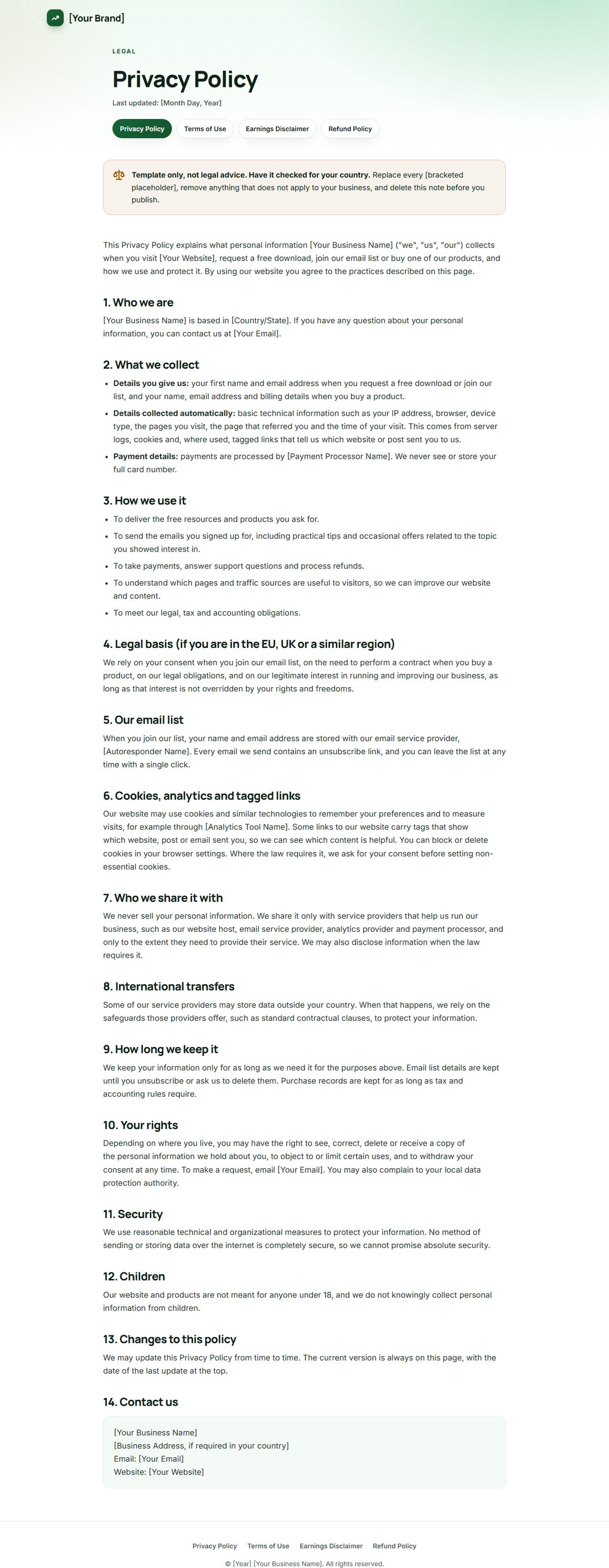 The Privacy Policy template